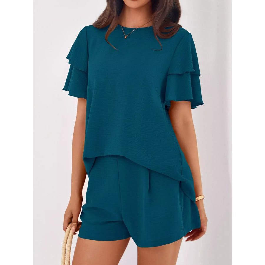 Ruffle Sleeve Top and Shorts Two-Piece Set Apparel and Accessories