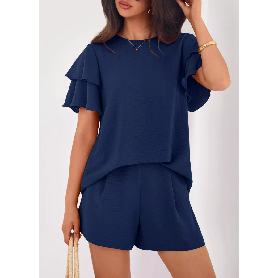 Ruffle Sleeve Top and Shorts Two-Piece Set Apparel and Accessories