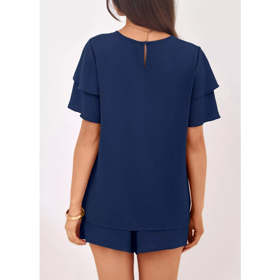Ruffle Sleeve Top and Shorts Two-Piece Set Apparel and Accessories