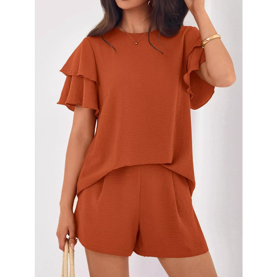 Ruffle Sleeve Top and Shorts Two-Piece Set Apparel and Accessories