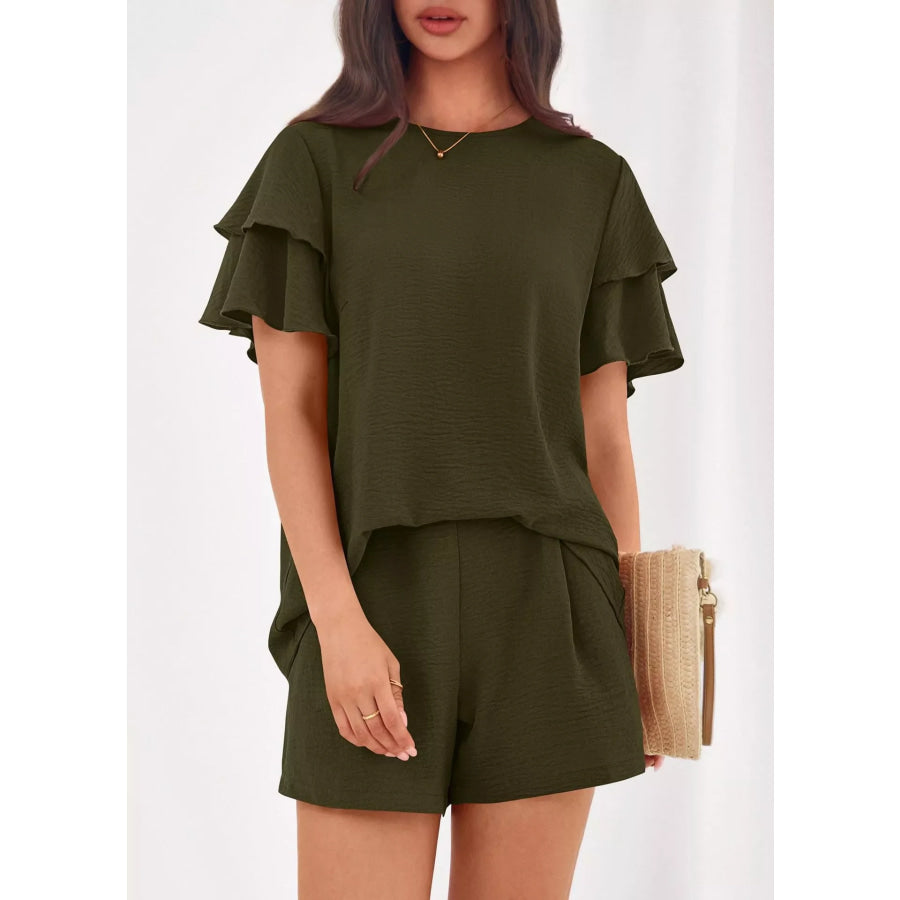 Ruffle Sleeve Top and Shorts Two-Piece Set Apparel and Accessories