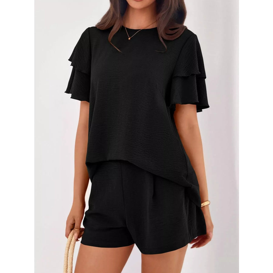 Ruffle Sleeve Top and Shorts Two-Piece Set Apparel and Accessories