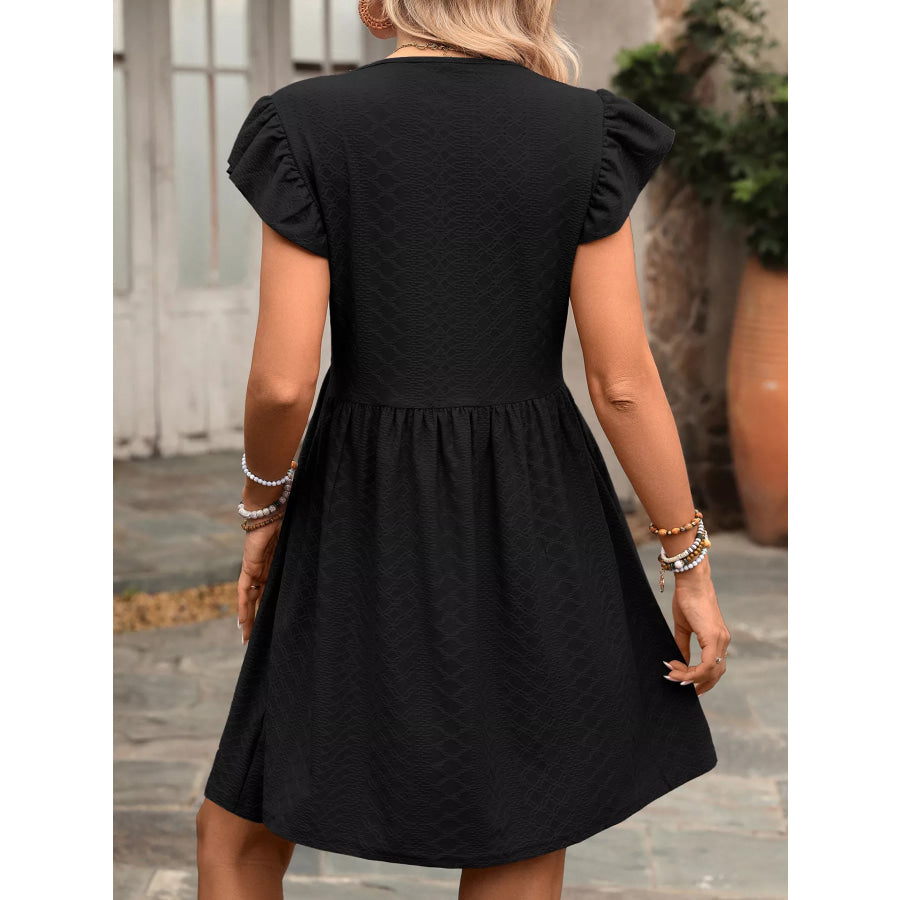 Ruffle Sleeve V-Neck A-Line Dress Apparel and Accessories