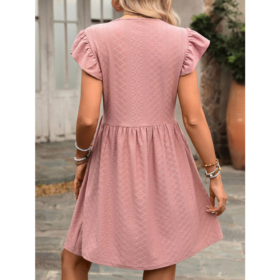 Ruffle Sleeve V-Neck A-Line Dress Apparel and Accessories