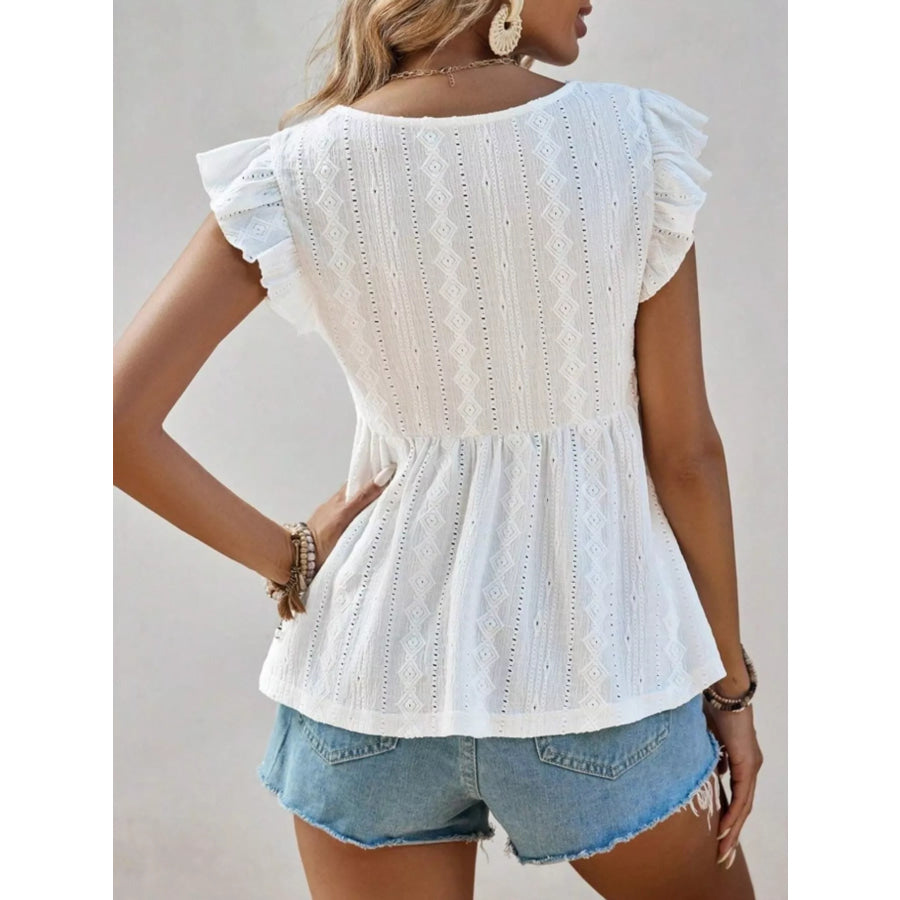 Ruffle Sleeve V-Neck Blouse Apparel and Accessories