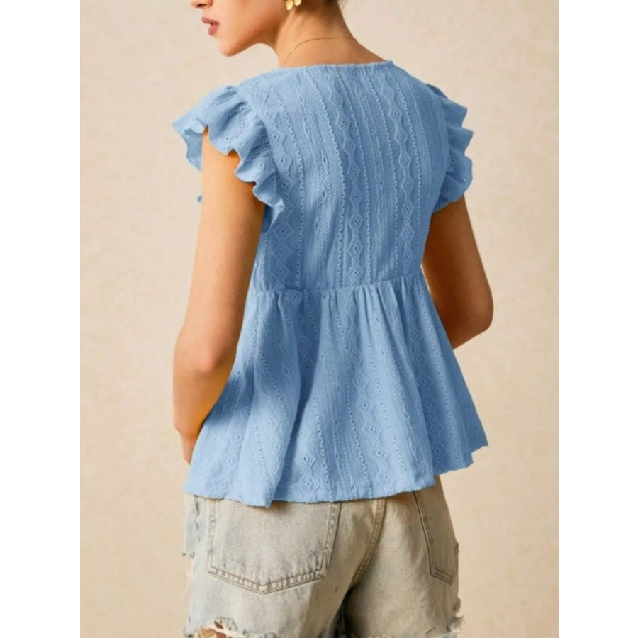 Ruffle Sleeve V-Neck Blouse Apparel and Accessories