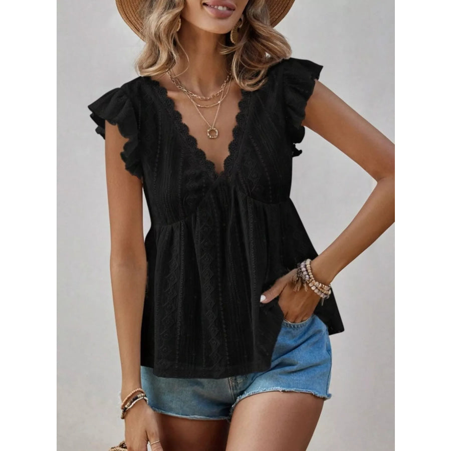 Ruffle Sleeve V-Neck Blouse Apparel and Accessories