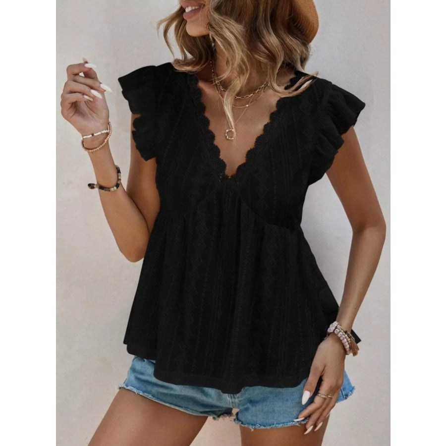 Ruffle Sleeve V-Neck Blouse Apparel and Accessories