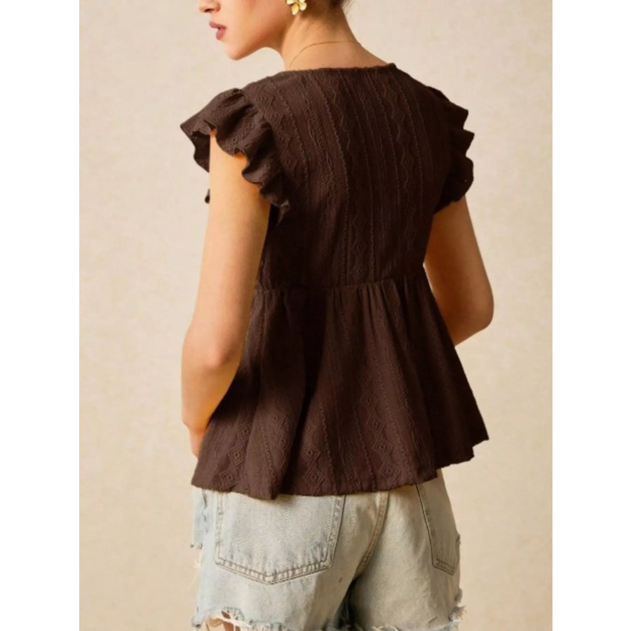 Ruffle Sleeve V-Neck Blouse Apparel and Accessories