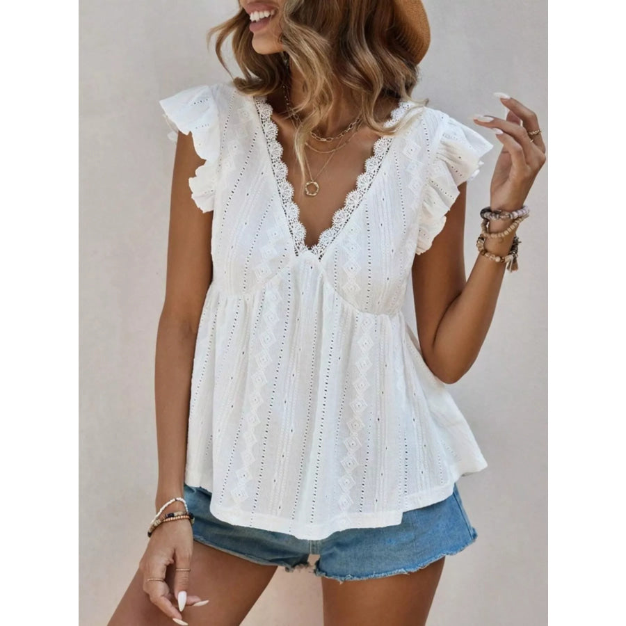 Ruffle Sleeve V-Neck Blouse Apparel and Accessories
