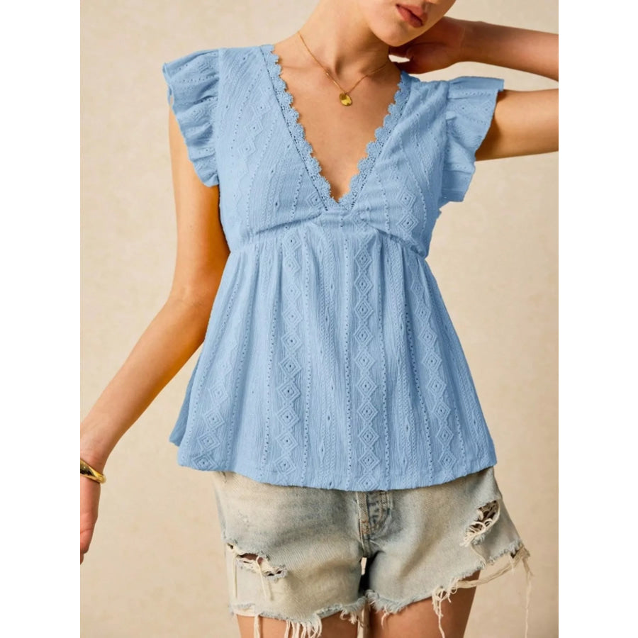 Ruffle Sleeve V-Neck Blouse Apparel and Accessories