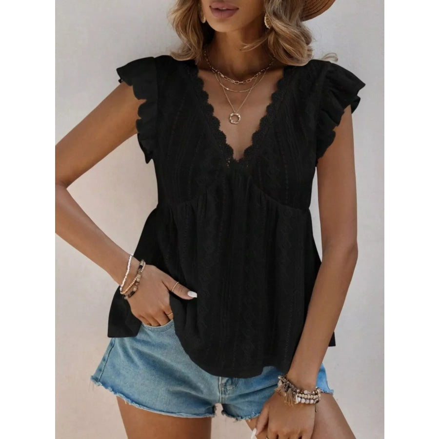 Ruffle Sleeve V-Neck Blouse Apparel and Accessories