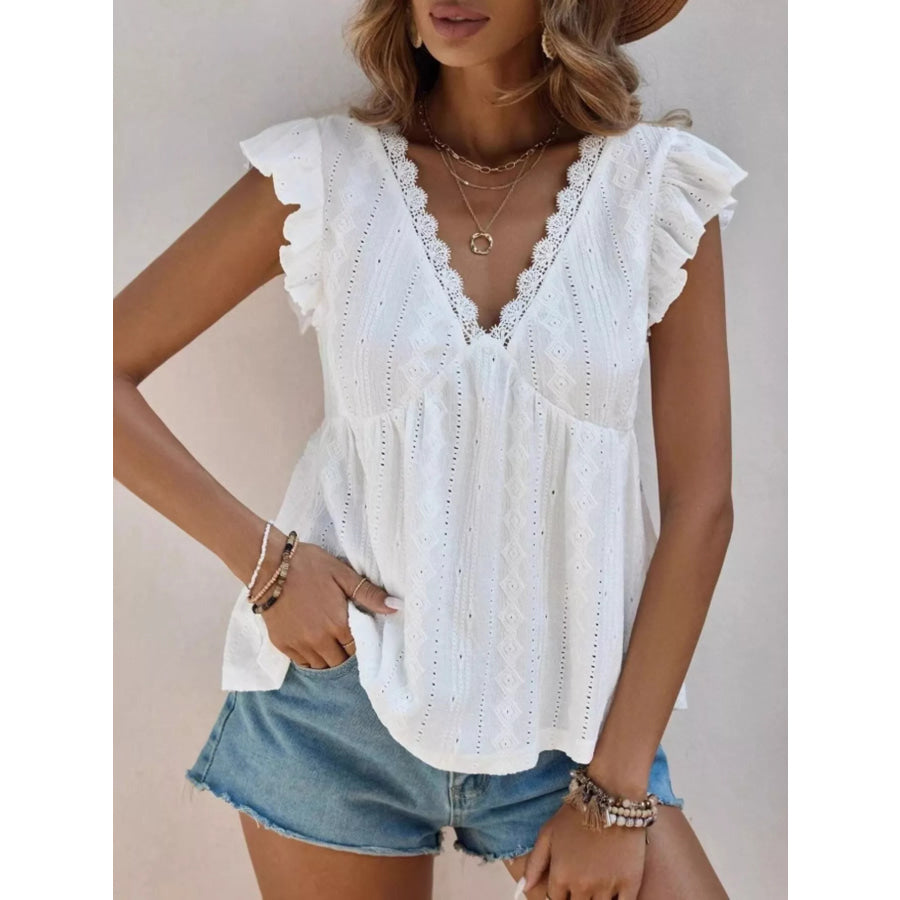Ruffle Sleeve V-Neck Blouse Apparel and Accessories