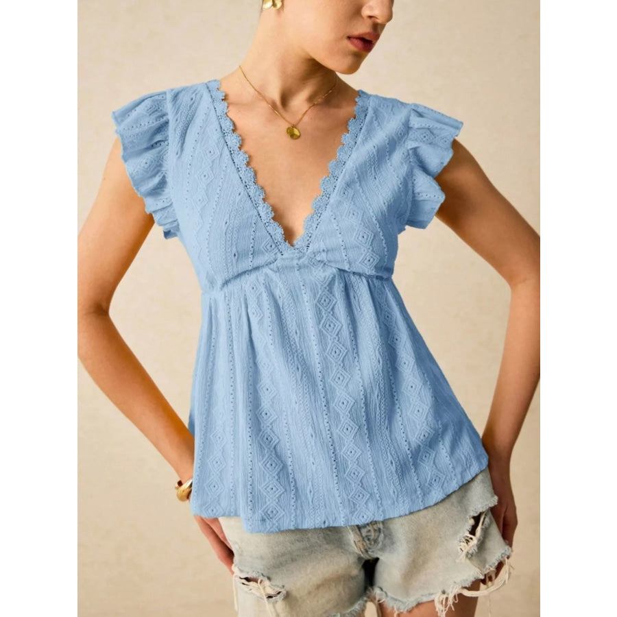 Ruffle Sleeve V-Neck Blouse Apparel and Accessories
