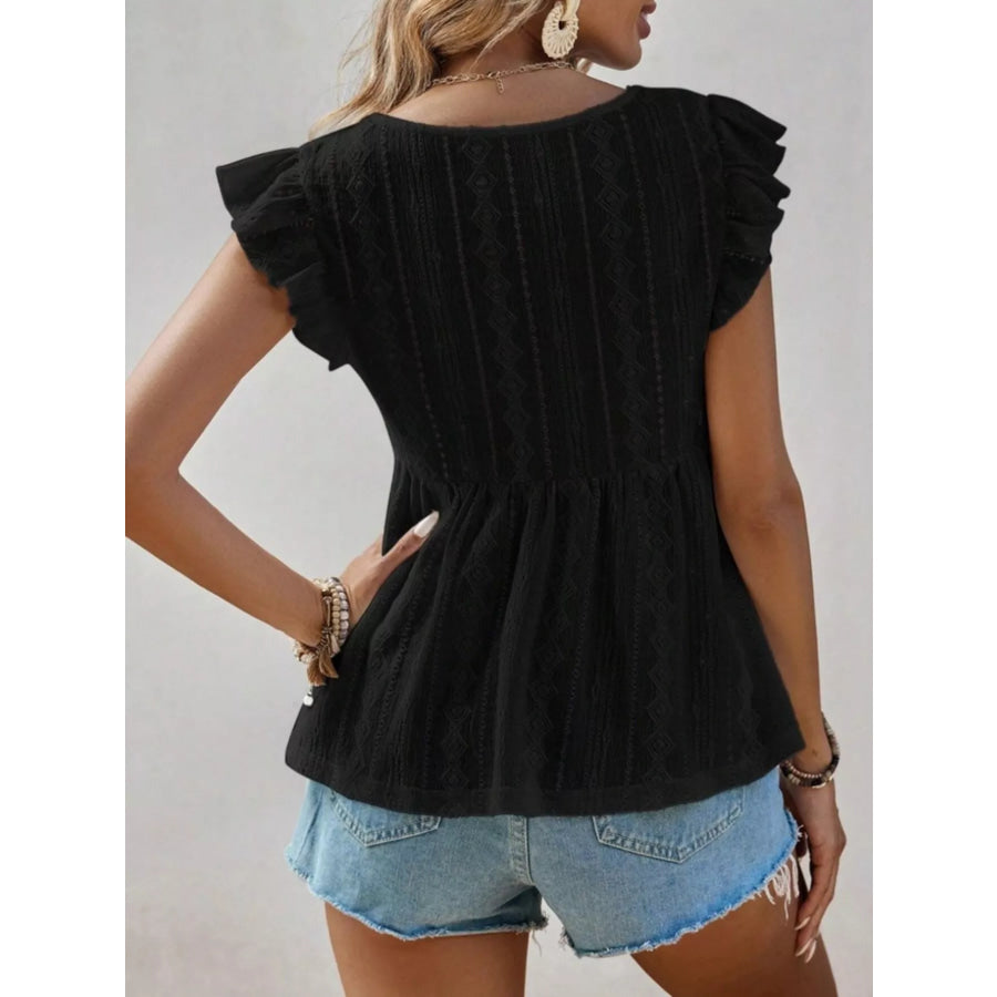Ruffle Sleeve V-Neck Blouse Apparel and Accessories