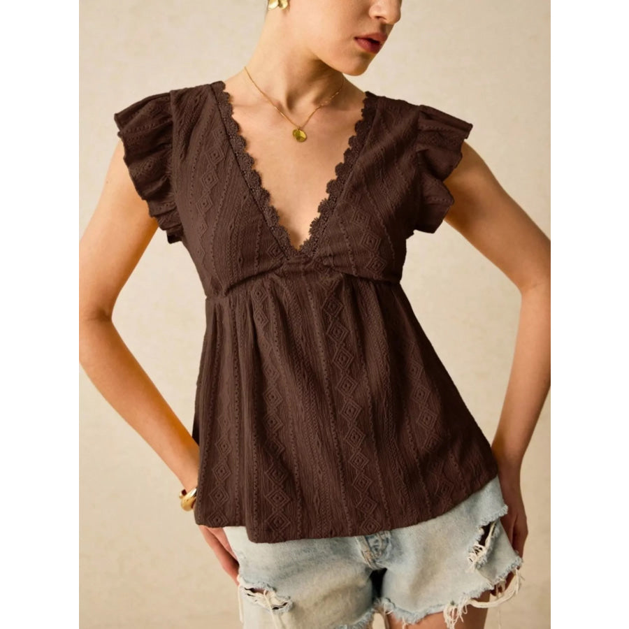 Ruffle Sleeve V-Neck Blouse Apparel and Accessories