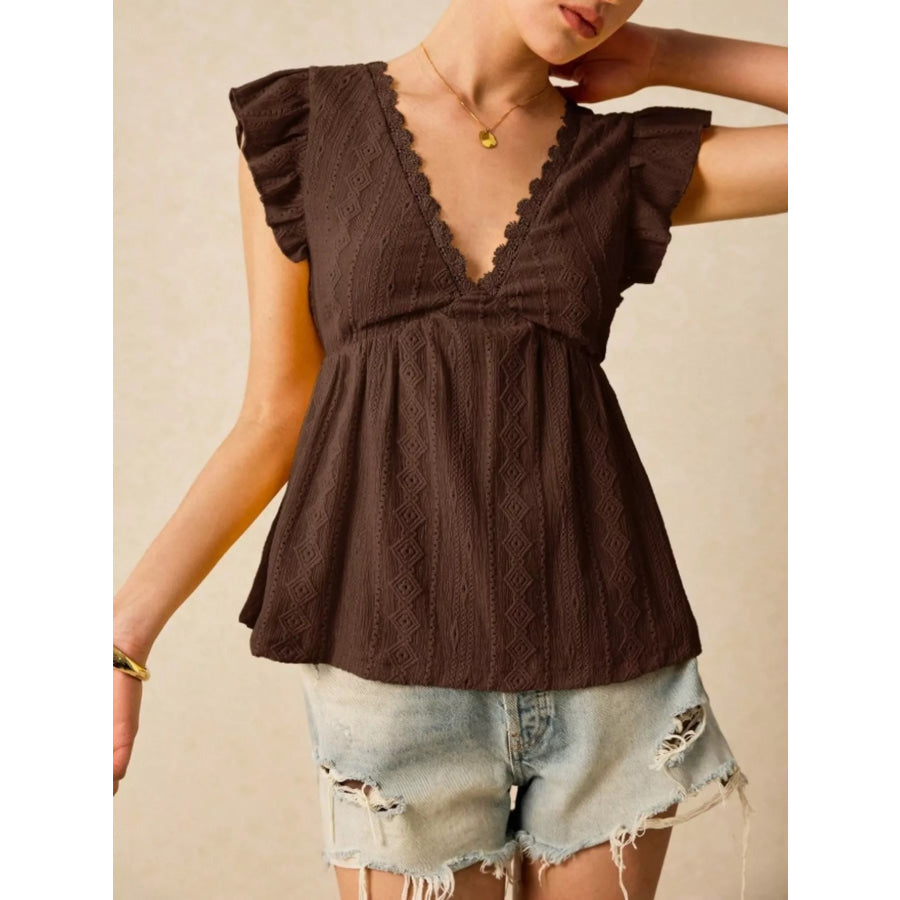 Ruffle Sleeve V-Neck Blouse Apparel and Accessories