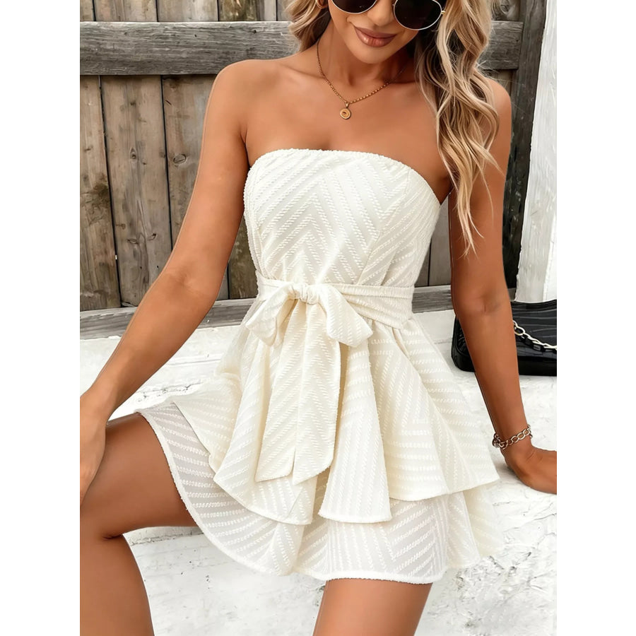 Ruffle Textured Tube Mini Dress Apparel and Accessories