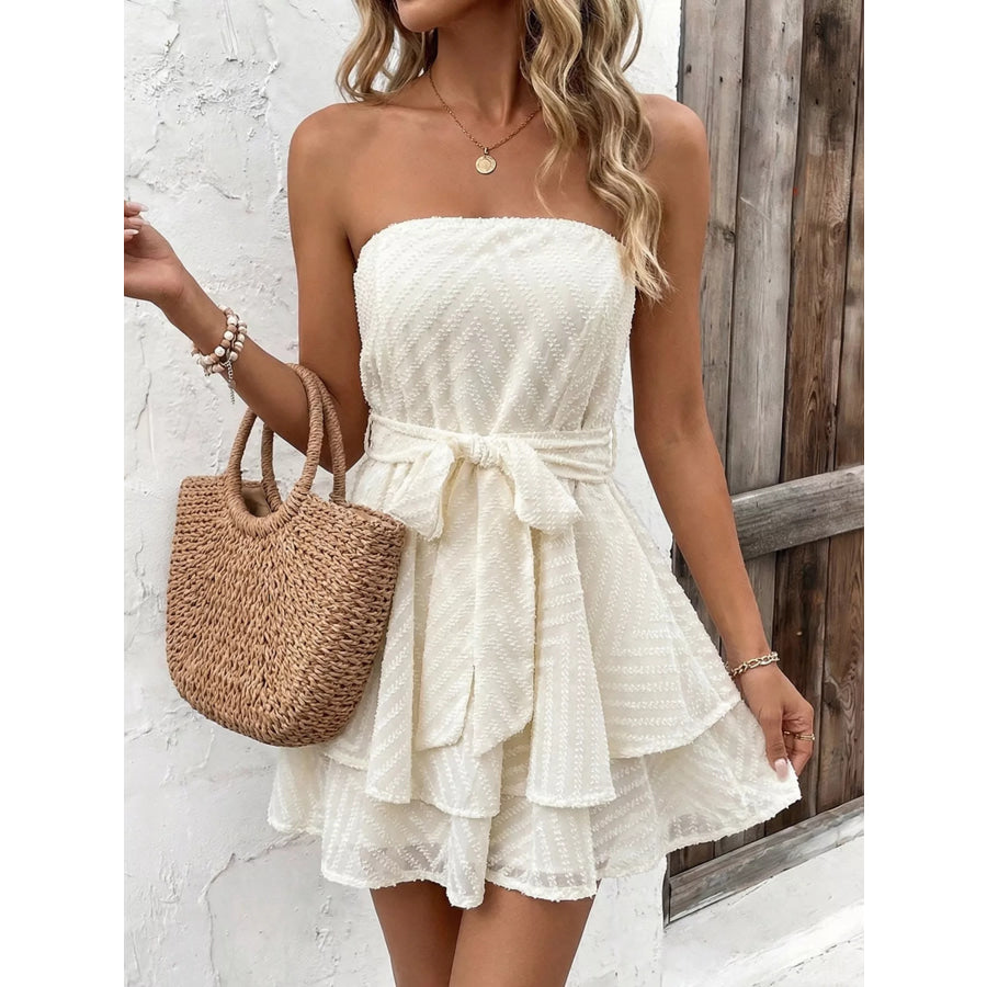 Ruffle Textured Tube Mini Dress Apparel and Accessories