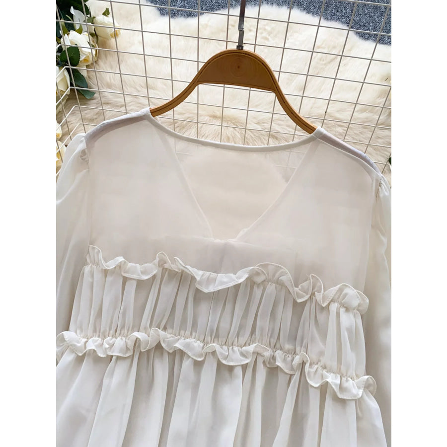 Ruffle Tie-Front Chiffon Blouse Apparel and Accessories