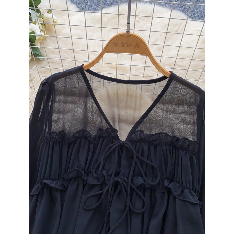 Ruffle Tie-Front Chiffon Blouse Apparel and Accessories