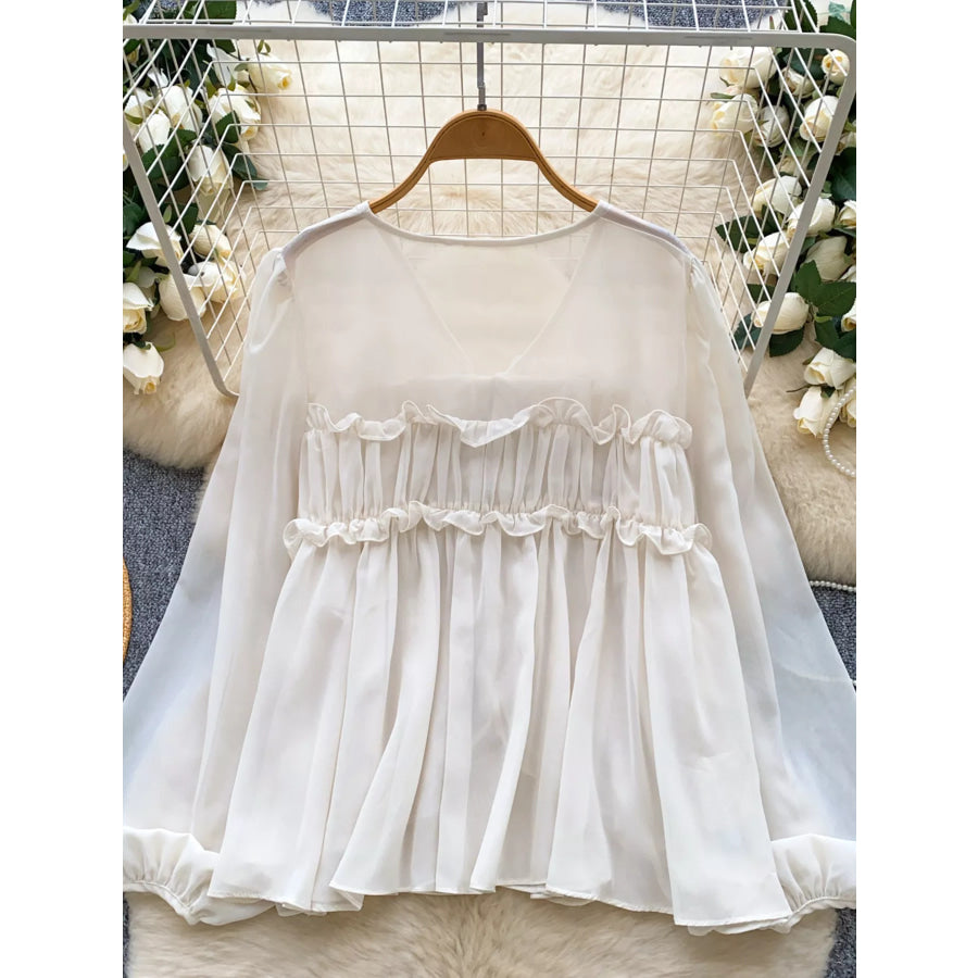 Ruffle Tie-Front Chiffon Blouse Apparel and Accessories