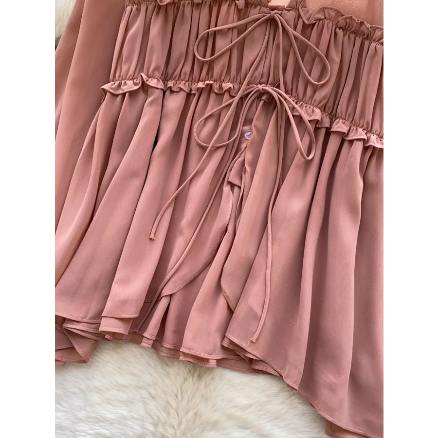 Ruffle Tie-Front Chiffon Blouse Apparel and Accessories