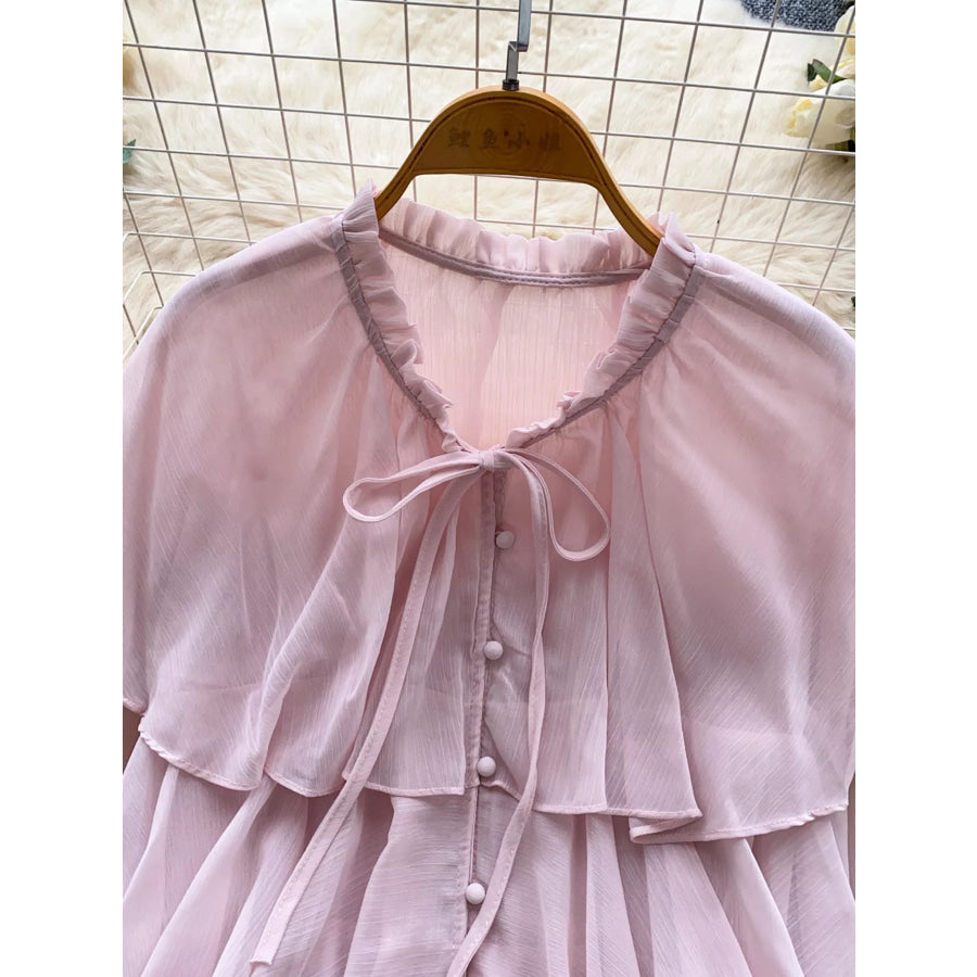 Ruffle Tiered Chiffon Blouse Apparel and Accessories