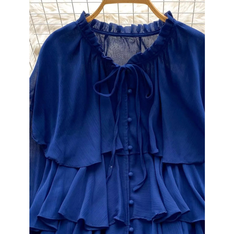 Ruffle Tiered Chiffon Blouse Apparel and Accessories