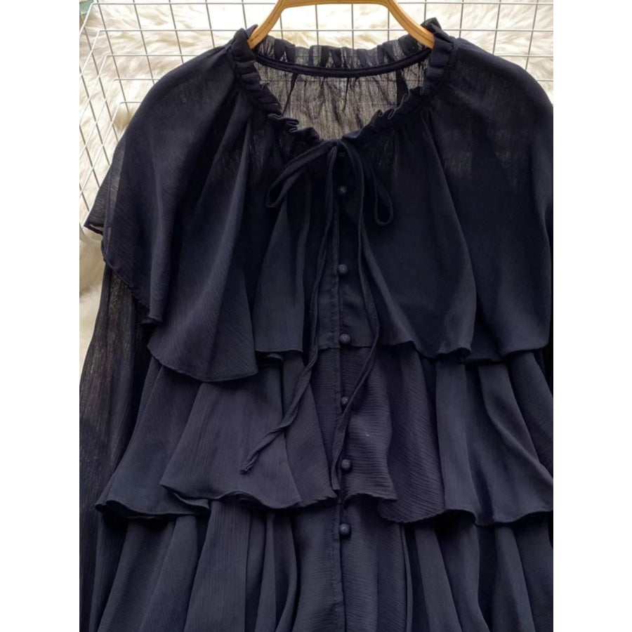 Ruffle Tiered Chiffon Blouse Apparel and Accessories