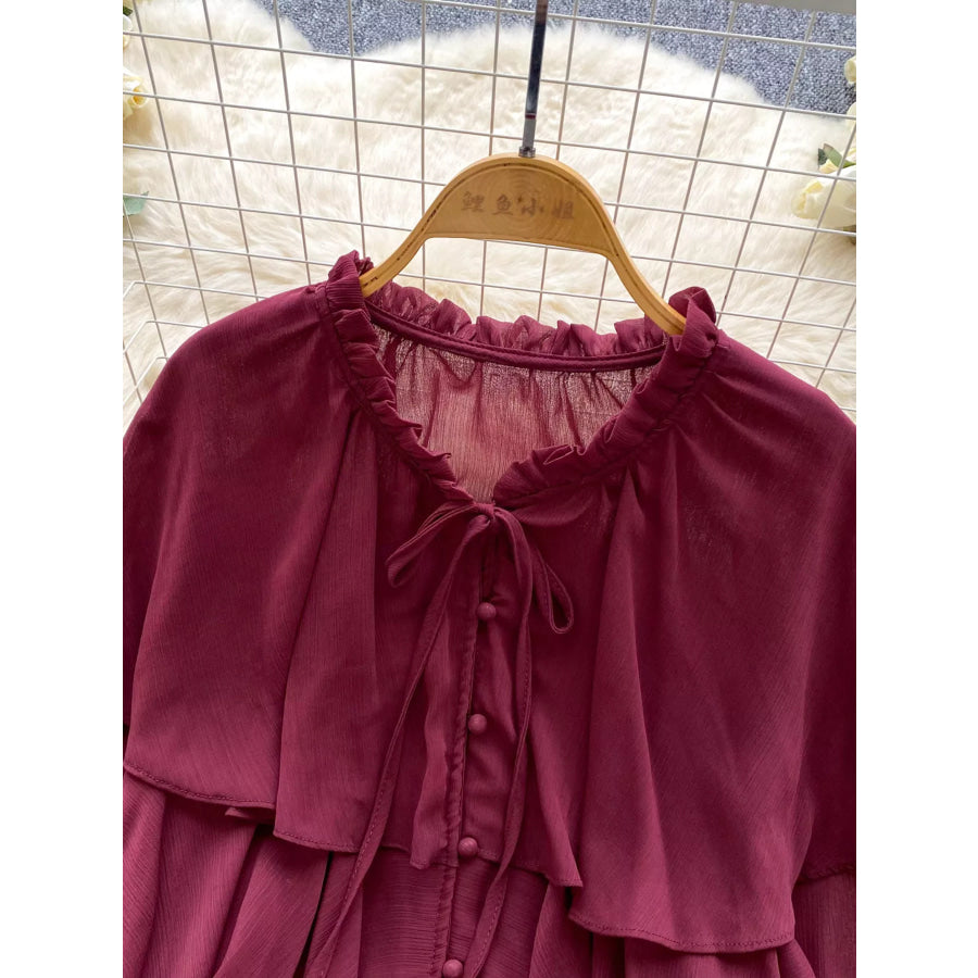 Ruffle Tiered Chiffon Blouse Apparel and Accessories