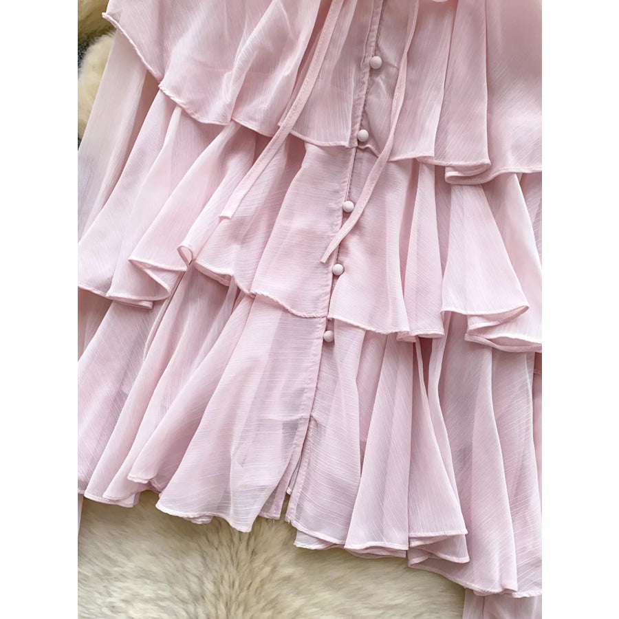 Ruffle Tiered Chiffon Blouse Apparel and Accessories
