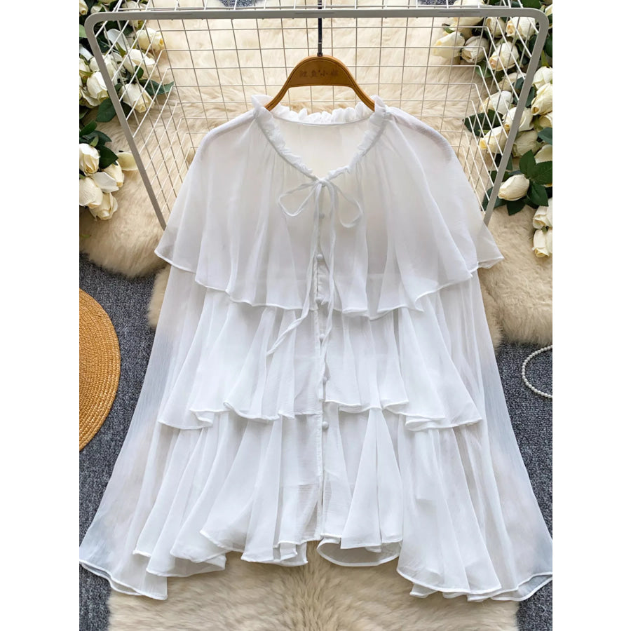 Ruffle Tiered Chiffon Blouse Apparel and Accessories