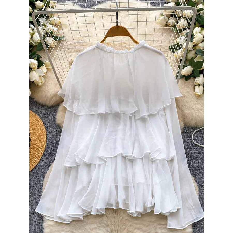Ruffle Tiered Chiffon Blouse White / One Size Apparel and Accessories