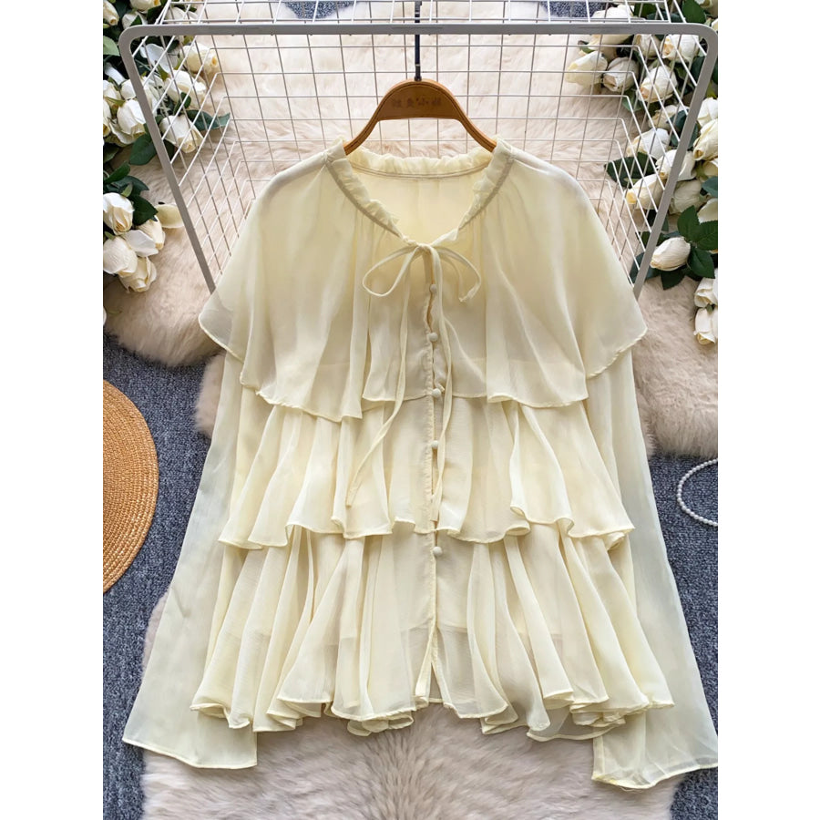 Ruffle Tiered Chiffon Blouse Yellow / One Size Apparel and Accessories