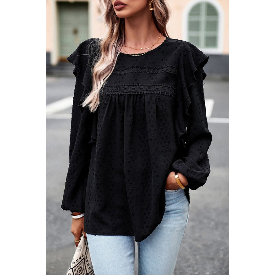 Ruffle Trim Balloon Sleeve Blouse