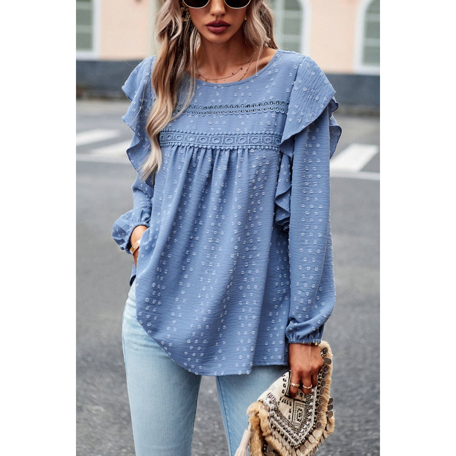 Ruffle Trim Balloon Sleeve Blouse