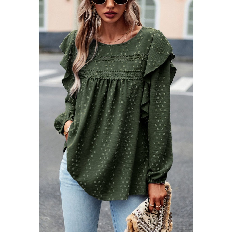 Ruffle Trim Balloon Sleeve Blouse