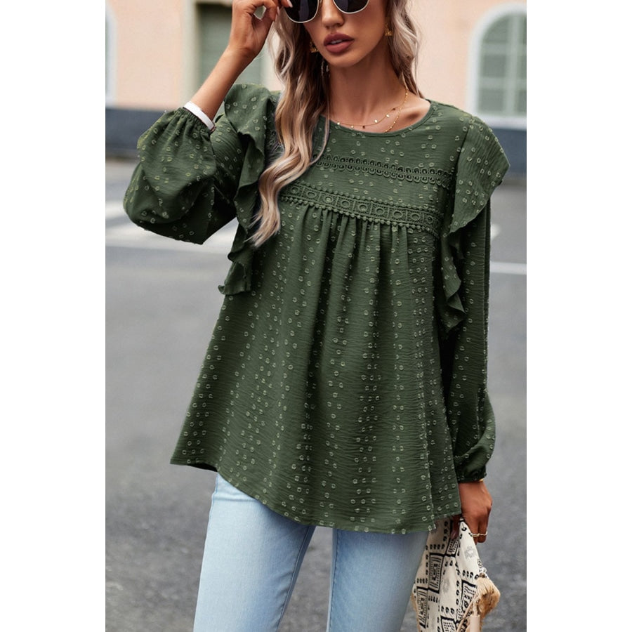 Ruffle Trim Balloon Sleeve Blouse