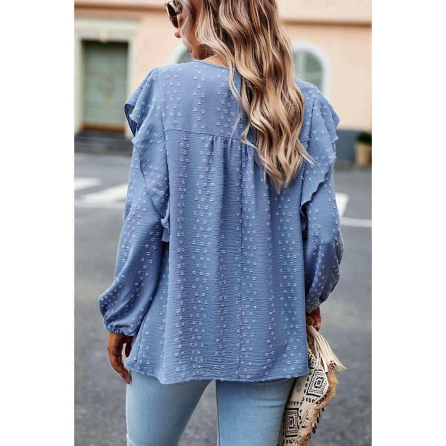 Ruffle Trim Balloon Sleeve Blouse