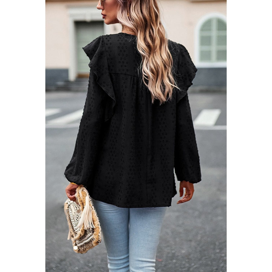 Ruffle Trim Balloon Sleeve Blouse