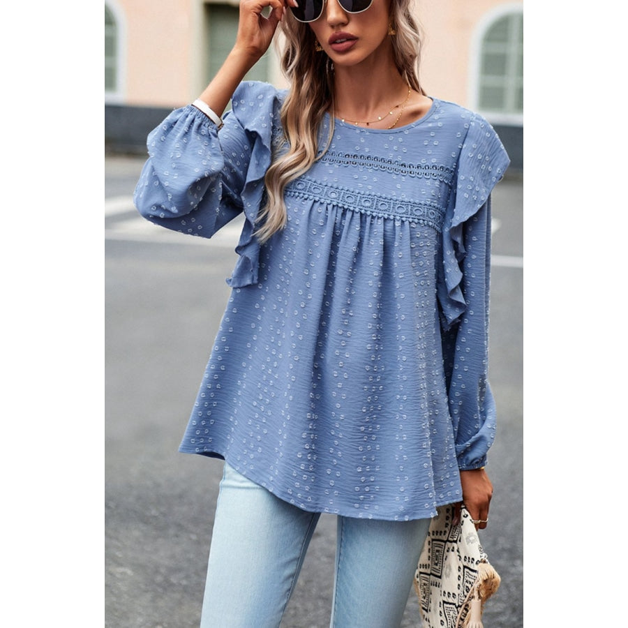 Ruffle Trim Balloon Sleeve Blouse