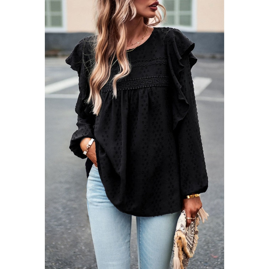 Ruffle Trim Balloon Sleeve Blouse