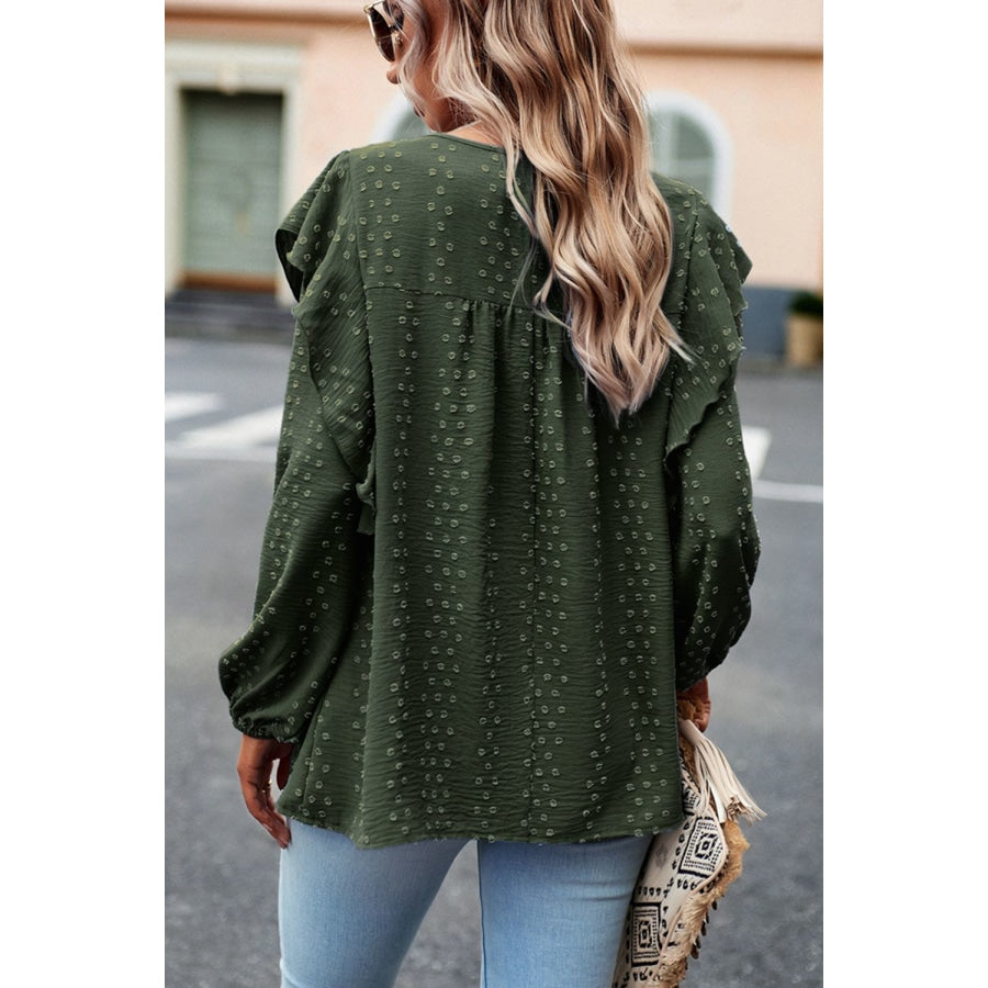 Ruffle Trim Balloon Sleeve Blouse