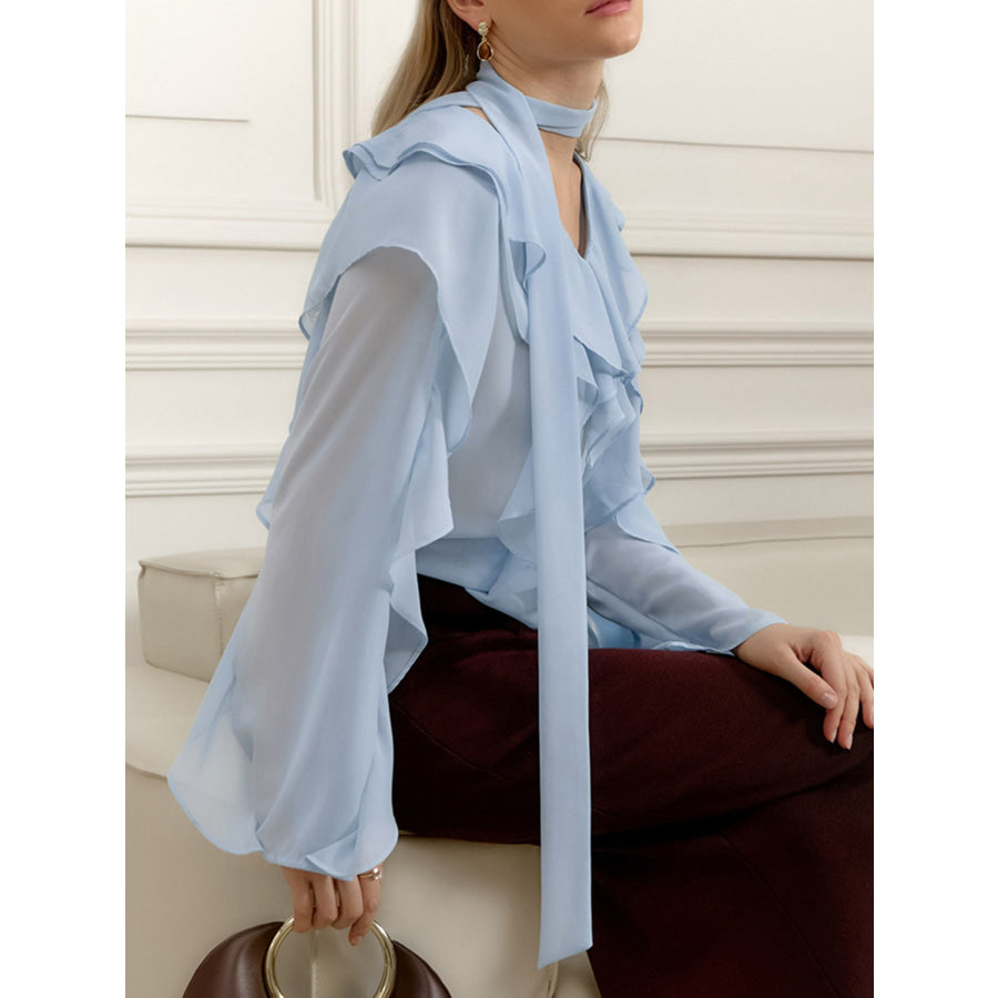 Ruffle Trim Chiffon Blouse Apparel and Accessories