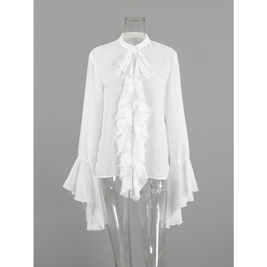 Ruffle Trim Flounce Sleeve Blouse Apparel and Accessories