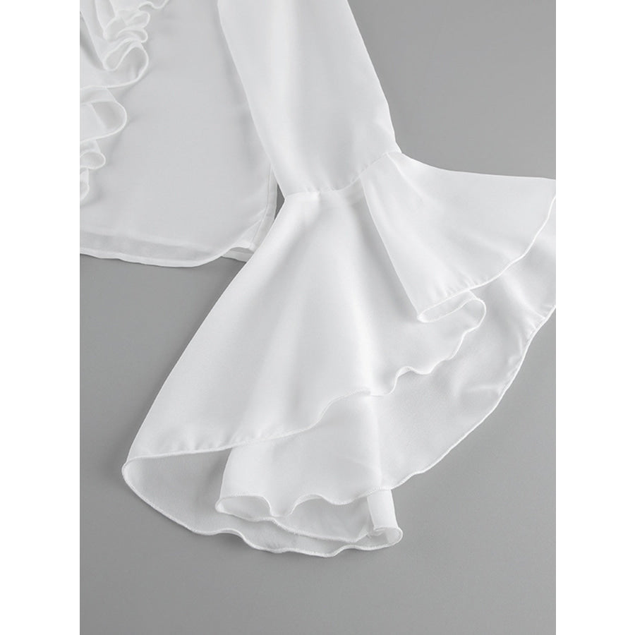 Ruffle Trim Flounce Sleeve Blouse Apparel and Accessories
