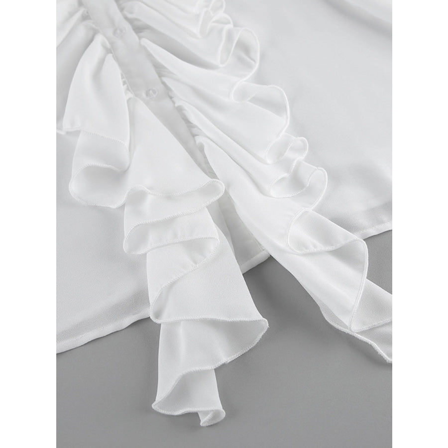 Ruffle Trim Flounce Sleeve Blouse Apparel and Accessories