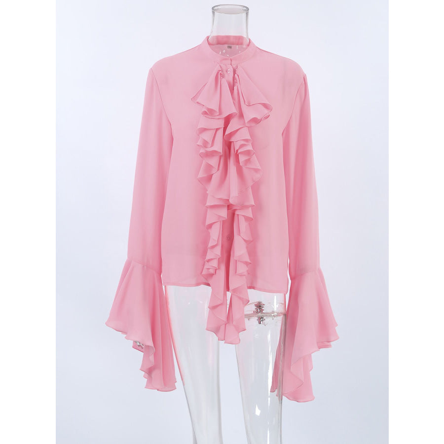 Ruffle Trim Flounce Sleeve Blouse Apparel and Accessories