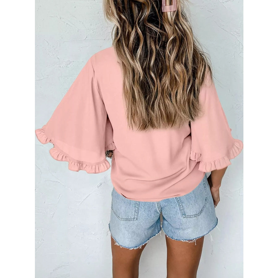Ruffle Trim Half Sleeve Blouse Apparel and Accessories